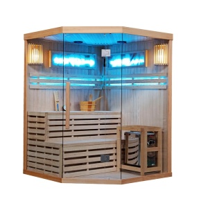 Saună finlandeză KEMI4 150×150 cm cu sobă HARVIA 6 kW – 4-5 persoane, saună tradițională, Hemlock, cromoterapie, Bluetooth | Deppo - Img 3