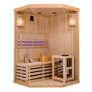 Saună finlandeză OSLO2 120×120 cm cu sobă HARVIA 3.5 kW – 1-2 persoane, saună uscată tradițională, Hemlock | Deppo - Img 4
