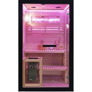 Saună Finlandeză Premium 120x120 cm pentru 1-2 Persoane cu Sobă Harvia 3.5 kW și Bluetooth | Deppo