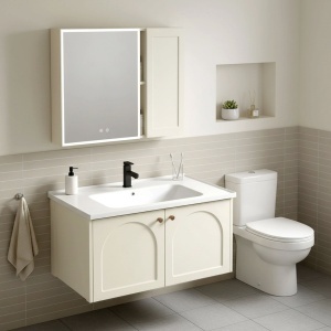 Set mobilier de baie cu lavoar Denver 80cm Creme - Img 5