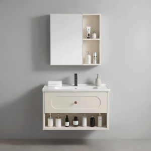 Set mobilier de baie cu lavoar River 60cm Creme