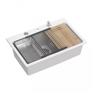 Statie de lucru incastrata Quadron Unique Marc alb - inox 76x50 cm - Img 1