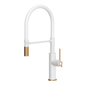 Baterie bucatarie cu pipa flexibila Slim Gemma alb - auriu - Img 1