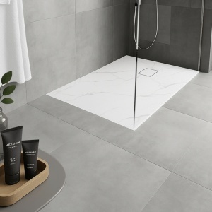 Cădiță de duș Slim din compozit SMC, finisaj alb marmorat, cu sifon inclus – 80×80 – 100×100 cm - Img 5