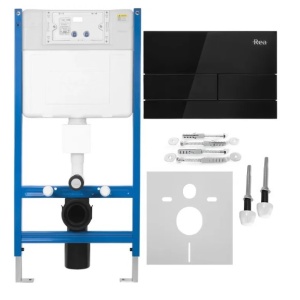 Cadru WC încastrat K011A-Q Rea cu buton T Black Glass