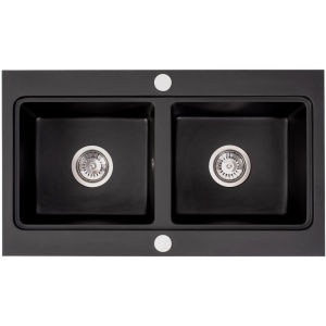 Chiuveta Bucatarie REA CADDY Black Dimensiuni 80 x 46.5 x 19.5 cm, 2 Cuve, Incastrabila, Forma Dreptunghiulara, Negru