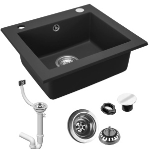 Chiuveta Bucatarie REA GRANIT WEST BLACK METALIC, Dimensiuni 44 x 48.5 x 17 cm, 1 Cuva, Incastrabila, Negru Metalic - Img 3
