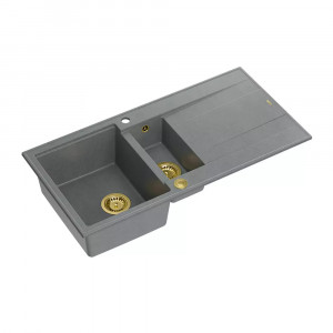 Chiuveta compozit incastrata Quadron Unique Evan 156 gri - auriu 100x50 cm - Img 2