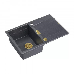 Chiuveta compozit incastrata Quadron Unique Oven negru diamant - auriu 76x50 cm - Img 3