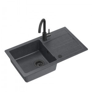 Chiuveta de bucatarie granit GO-MAX very black + robinet + sifon manual si dop