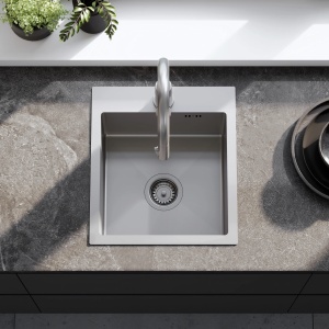 Chiuveta de bucatarie LEO, Model Modern 400x450mm, Culoare Brush Nickel - Img 5