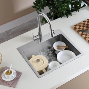 Chiuveta de bucatarie LEO, Model Modern 500x450Mm, Culoare Brush Nickel - Img 2