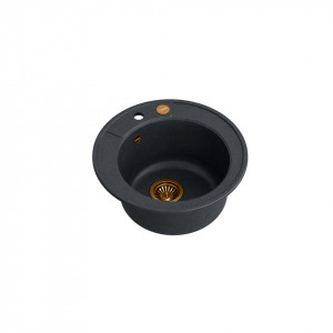 Chiuvetă MORGAN 210 cu 1 vas din nano PVD + sifon / diamant negru / elemente din cupru - Img 2