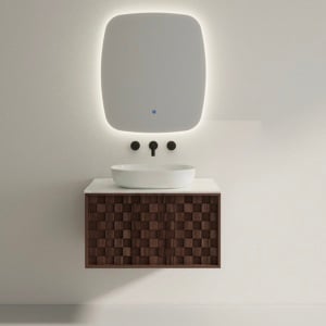 Dulap de baie suspendat cu blat cu model 3D TERRA nuc, 80 cm - Img 5