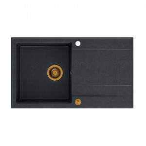 EVAN 111 + chiuvetă încastrată cu 1 vas din nano PVD cu scurgere + sifon economisește spațiu culoare PVD / diamant negru / elemente din cupru - Img 1
