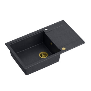 EVAN 136 XL + chiuvetă încastrată cu 1 vas din nano PVD cu scurgere + sifon economisește spațiu culoare PVD / diamant negru / elemente aurii - Img 2