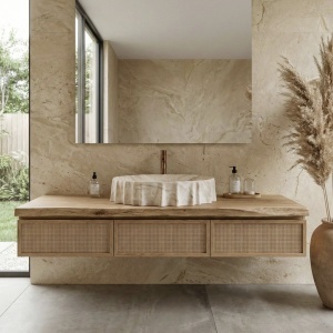 Lavoar pe blat Aurelia Reno – design sculptural organic și finisaj piatră | Deppo - Img 6