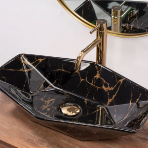 Lavoar pe blat Rea VEGAS BLACK Marble Shiny - Img 5