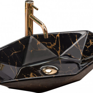 Lavoar pe blat Rea VEGAS BLACK Marble Shiny