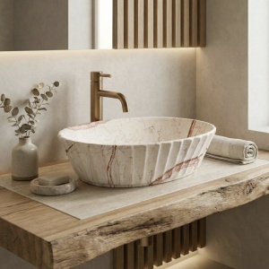 Lavoar pe blat Samanta Zen – design organic și textură naturală | Deppo - Img 2