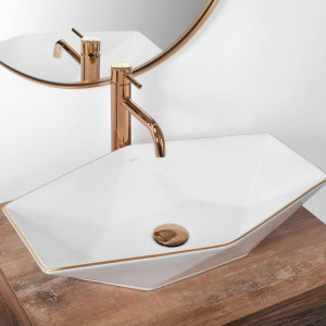 Lavoar pentru blat Rea Vegas alb Rose Gold Edge - Img 2