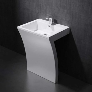 Lavoar stativ EGO 07, Alb, lucios, 60x48x83 cm, compozit marmura, gaura baterie, preaplin - Img 10