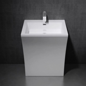 Lavoar stativ EGO 07, Alb, lucios, 60x48x83 cm, montaj podea, compozit marmura, gaura baterie, preaplin, design exclusivist - Img 5