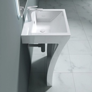 Lavoar stativ EGO 07, Alb, lucios, 60x48x83 cm, montaj podea, compozit marmura, gaura baterie, preaplin, design exclusivist - Img 15