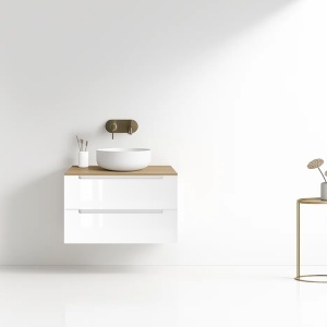 Mobilier lavoar suspendat alb cu blat din stejar LINDA 60,100,120 cm - Img 9
