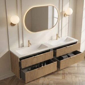 Mobilier lavoar suspendat AMBER 140 cu caneluri, stejar - Img 2