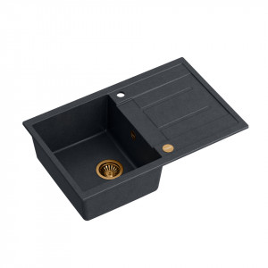 MORGAN 111 + chiuvetă încastrată cu 1 vas din nano PVD cu scurgere + sifon / diamant negru / elemente din cupru - Img 2