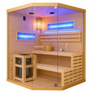 Sauna finlandeza cu temperatura inalta si soba Harvia 6kW pentru 4-5 persoane Lark 150 x 150 cm