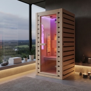 Saună uscată Infrared pentru acasă TROMSO1 90×90 cm – 1 persoană, 230V, Hemlock premium | Deppo