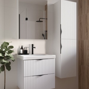 Set dulap baie suspendat 2 sertare lavoar inclus, 60 cm, alb mat, MDF, Cersanit Tirso - Img 4
