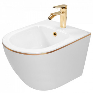 Set vas WC CARLO Mini Flat + bidet CARLO Mini White Gold Edge - Img 4