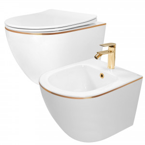 Set vas WC CARLO Mini Flat + bidet CARLO Mini White Gold Edge - Img 8