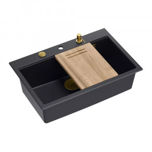 Statie de lucru incastrata Quadron Unique Marc negru carbon - auriu 76x50 cm - Img 2