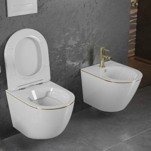 Vas WC LENA suspendat rimless cu capac slim ALB /gold - Img 2