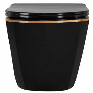 Vas WC suspendabil Rea CARLO Mini Rimless Duroplast Flat Black Gold Edge - Img 2