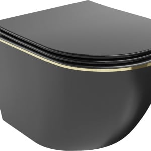 Vas WC suspendat rimless cu capac slim Negru mat/gold - Img 1