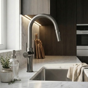 Baterie bucătărie Fresh High Titan – baterie înaltă cu pipă extractibilă și finisaj titan modern | disponibilă pe Deppo - Img 3