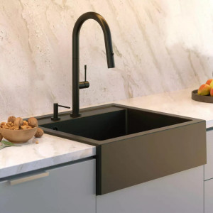 Chiuveta compozit incastrata Quadron Unique Bill 110 negru diamant - auriu 60x54 cm - Img 7