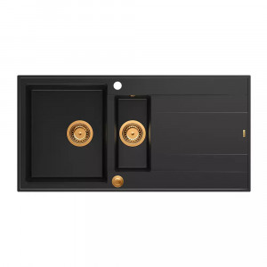 Chiuveta compozit incastrata Quadron Unique Evan 156 negru carbon - cupru 100x50 cm - Img 1