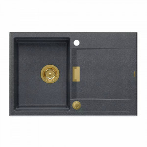 Chiuveta compozit incastrata Quadron Unique Oven negru diamant - auriu 76x50 cm - Img 1