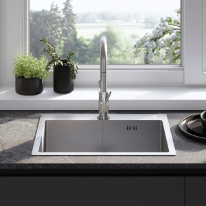 Chiuveta de bucatarie LIAM, Model Modern 580x450mm, Culoare Brush Nickel - Img 6