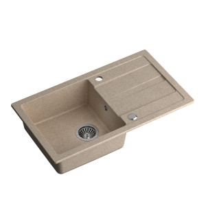 Chiuveta granit GO-MAX BEIGE 1 kit (77x44x17,5) + mixer color + sifon manual cu dop - Img 2