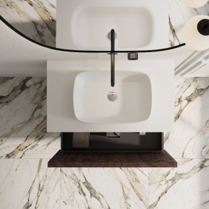 Dulap de baie suspendat cu blat cu model 3D TERRA nuc, 80 cm - Img 2