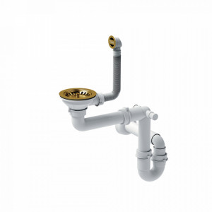 EVAN 136 XL + chiuvetă încastrată cu 1 vas din nano PVD cu scurgere + sifon economisește spațiu culoare PVD / diamant negru / elemente aurii - Img 3