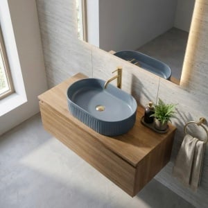 Lavoar pe blat Vanda Blueberry Matt – design modern cu finisaj mat albastru pentru baie | disponibil pe Deppo - Img 2