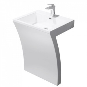 Lavoar stativ EGO 07, Alb, lucios, 60x48x83 cm, compozit marmura, gaura baterie, preaplin - Img 3